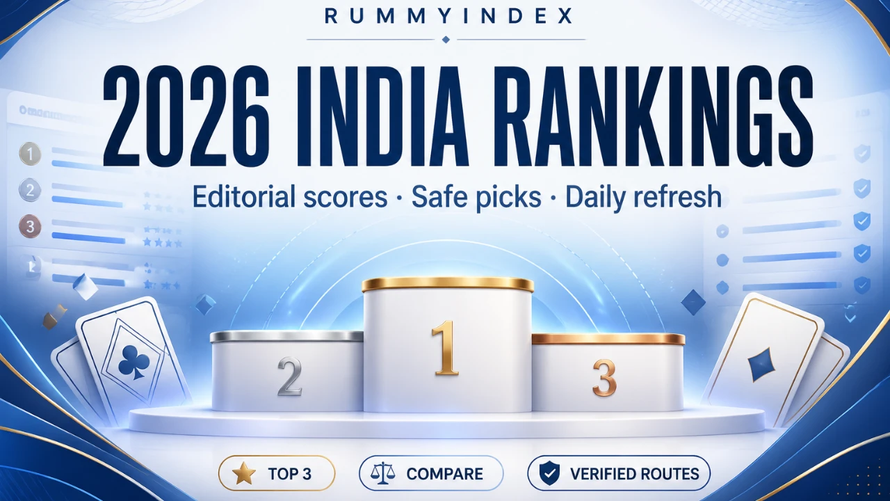 RummyIndex tier spotlight — gold and blue highlights on light canvas, no logos.